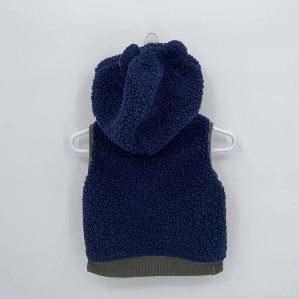 Carter's Baby Hooded Sleeveless Full Zip Fleece Vest Outdoor Jacket Blue 12 mo